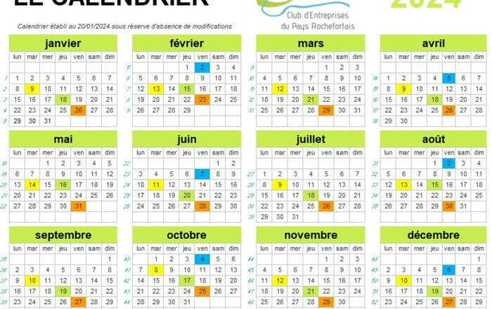 Calendrier des événements 2024